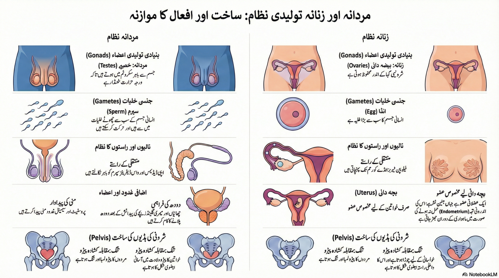 مردانہ اور زنانہ تولیدی نظام کی ساخت میں بنیادی فرق